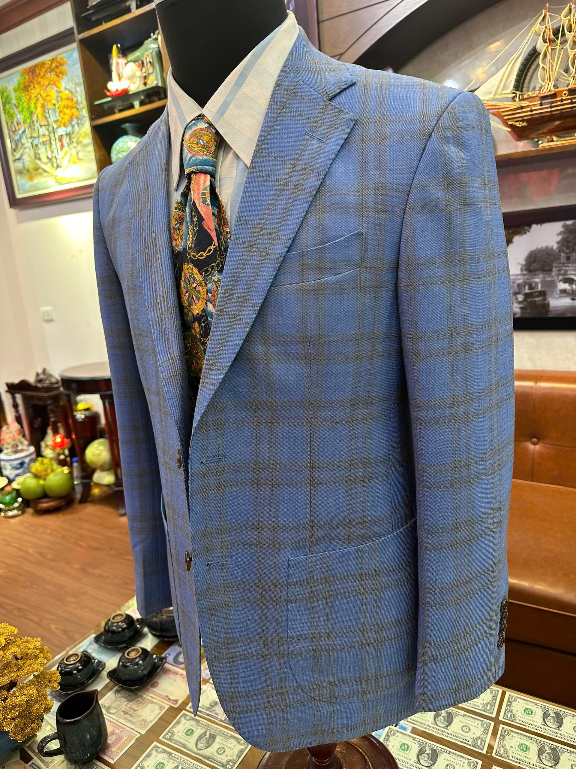 Jacket Caro Xanh Dương Nhẹ