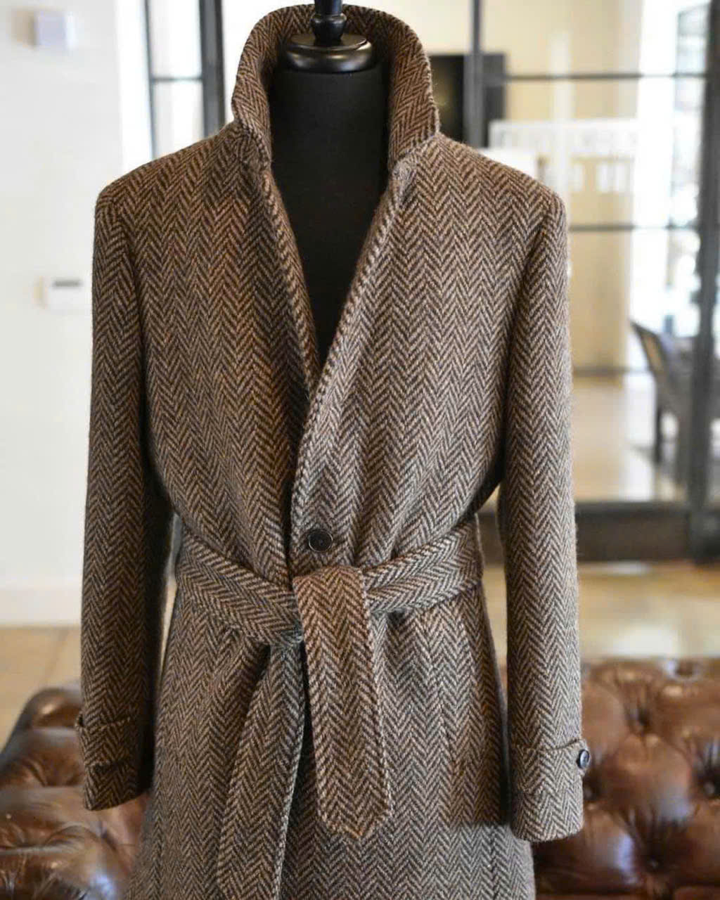 Jacket Dạ Nâu Cổ Đứng Thắt Eo